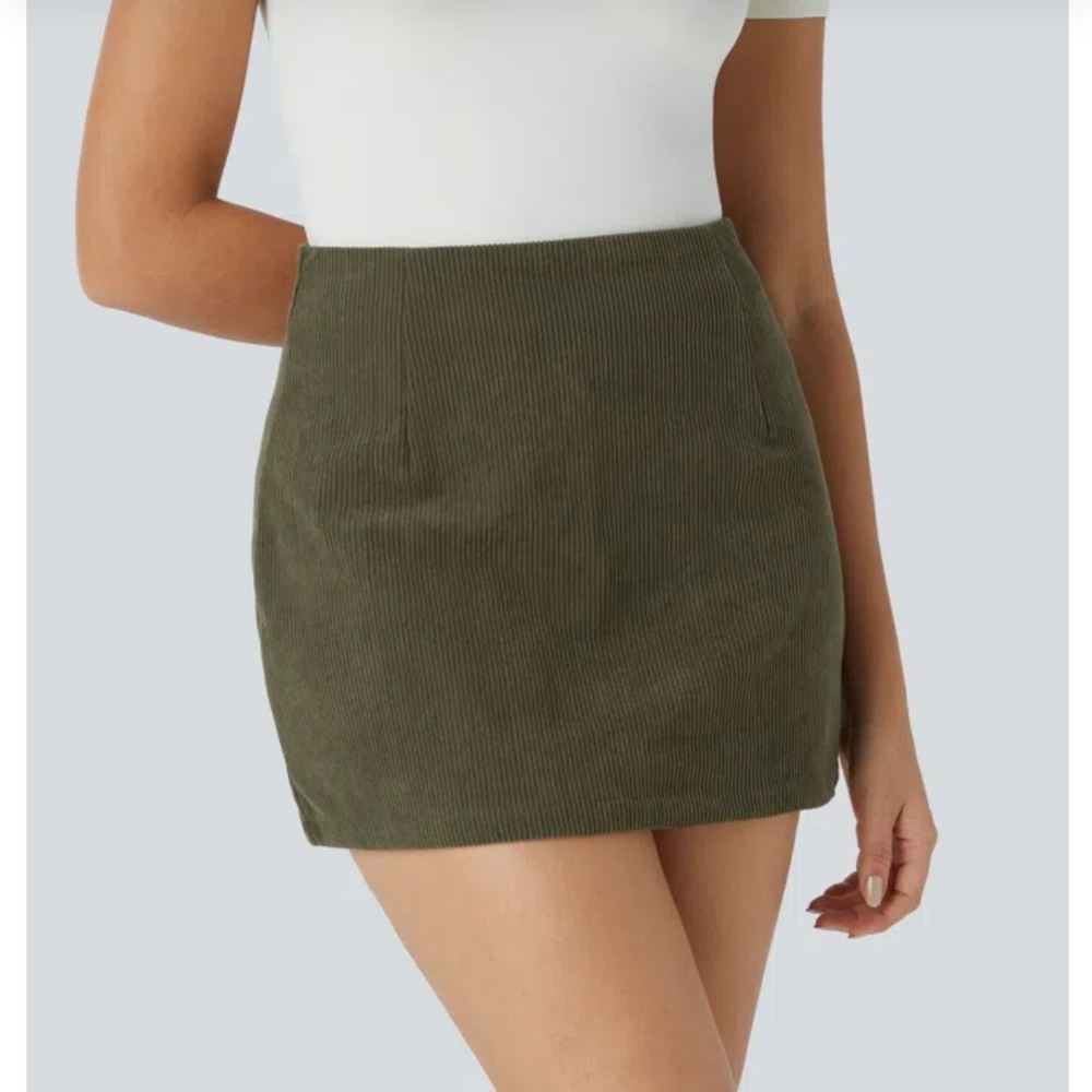 NEW Halara High Waisted 2-in-1 A Line Mini Corduroy Casual Skirt